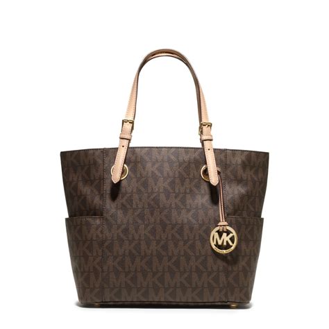 michael kors brown jet set logo tote bag|More.